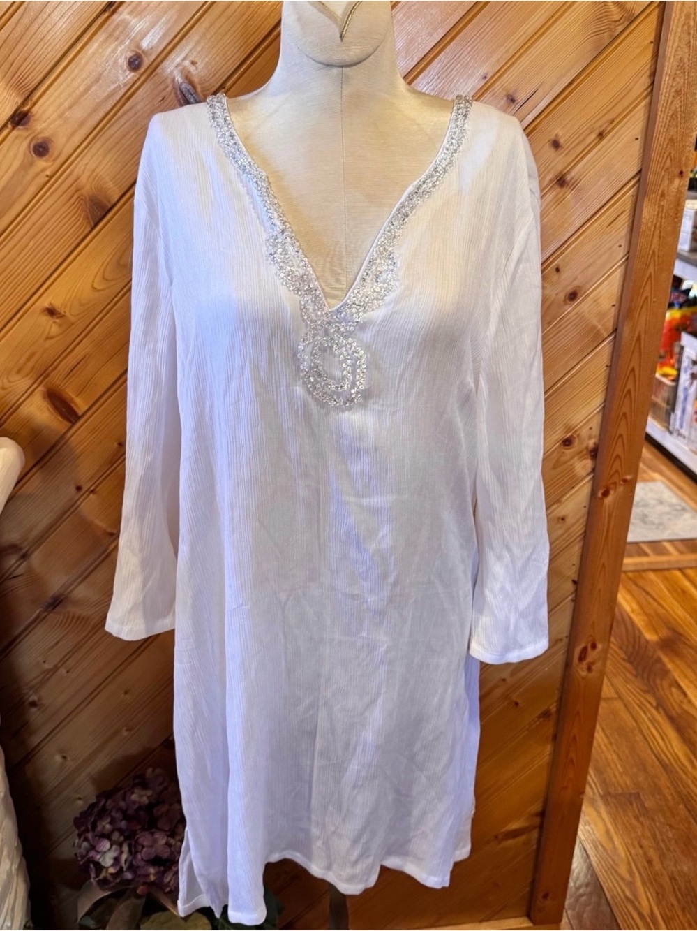 Nicole White Tunic with Silver Beaded Trim
